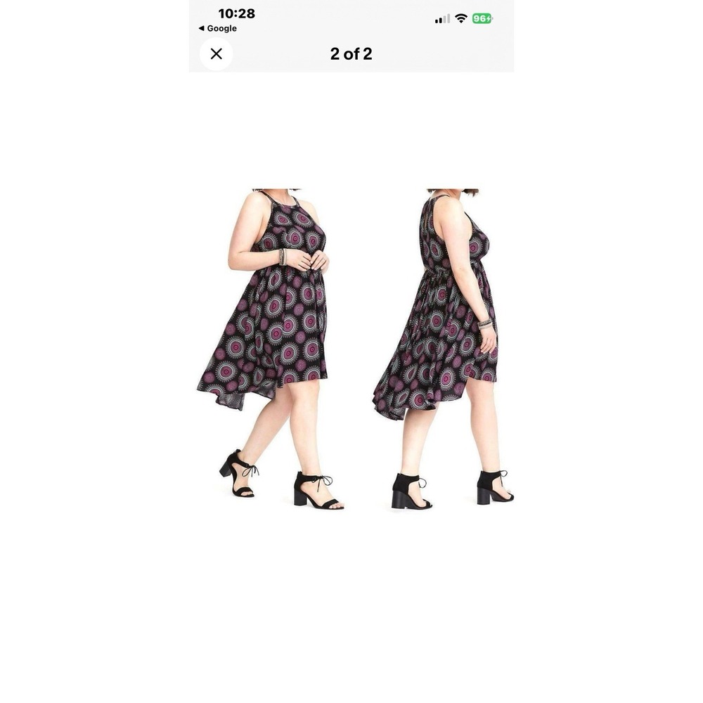 Torrid Midi Medallion Hi‎ Lo Challis Halter Tank Dress Black Sz 0X